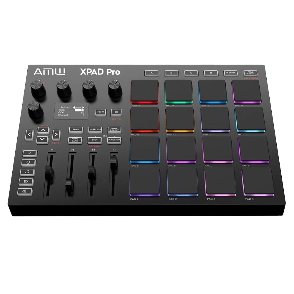 AMW XPAD Pro - Controlador Midi 16 PADs multi 4 Knobs OLED
