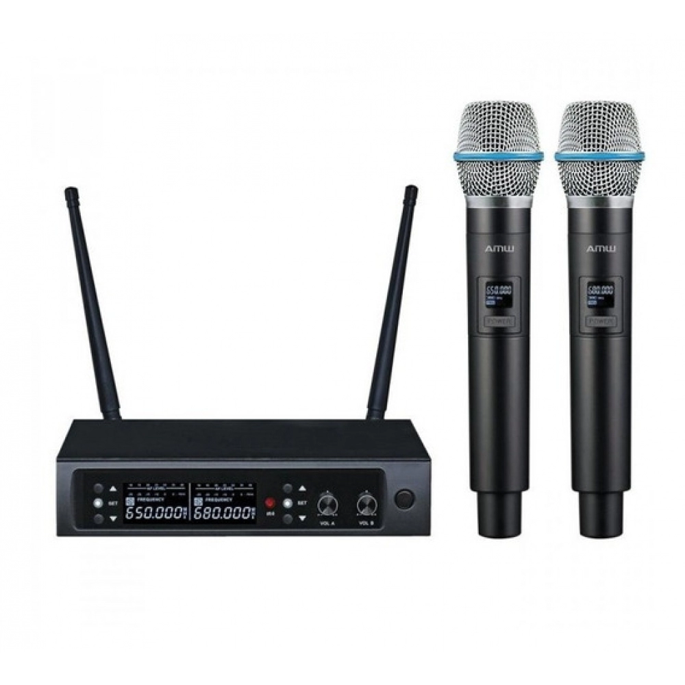 AMW AU58 v2 - Microfone sem Fio Duplo Digital UHF + Estojo