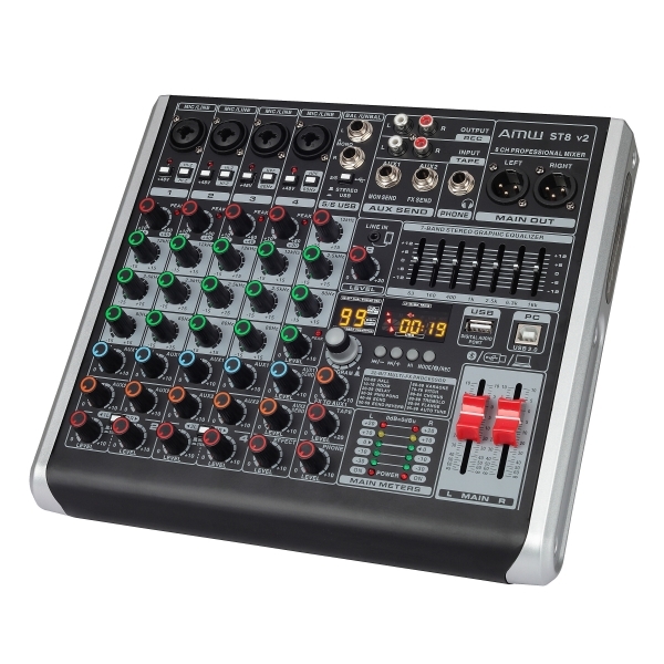 AMW ST8 - Mesa de Som 8 Canais 99 Efx Interface de Áudio USB !