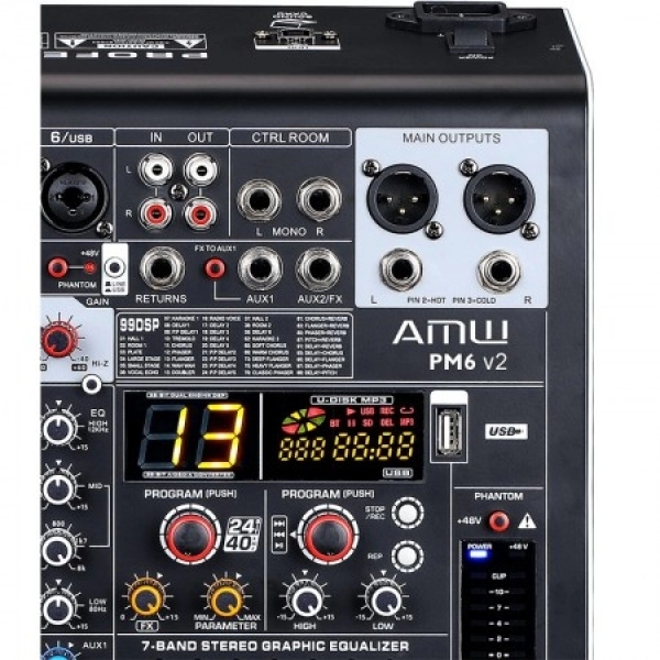 Amw Pm6 v2 - Mesa De Som 6 Canais 99 Efx DSP Interface USB Eq BT