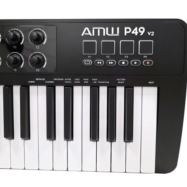 AMW P49 v2 - Teclado Controlador MIDI USB 49 Teclas 8 Faders 8 Knobs