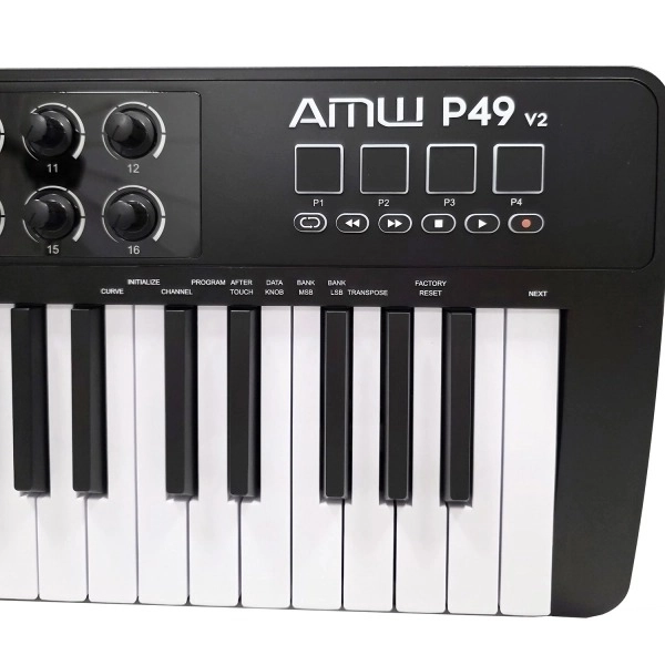 AMW P49 v2 - Teclado Controlador MIDI USB 49 Teclas 8 Faders 8 Knobs