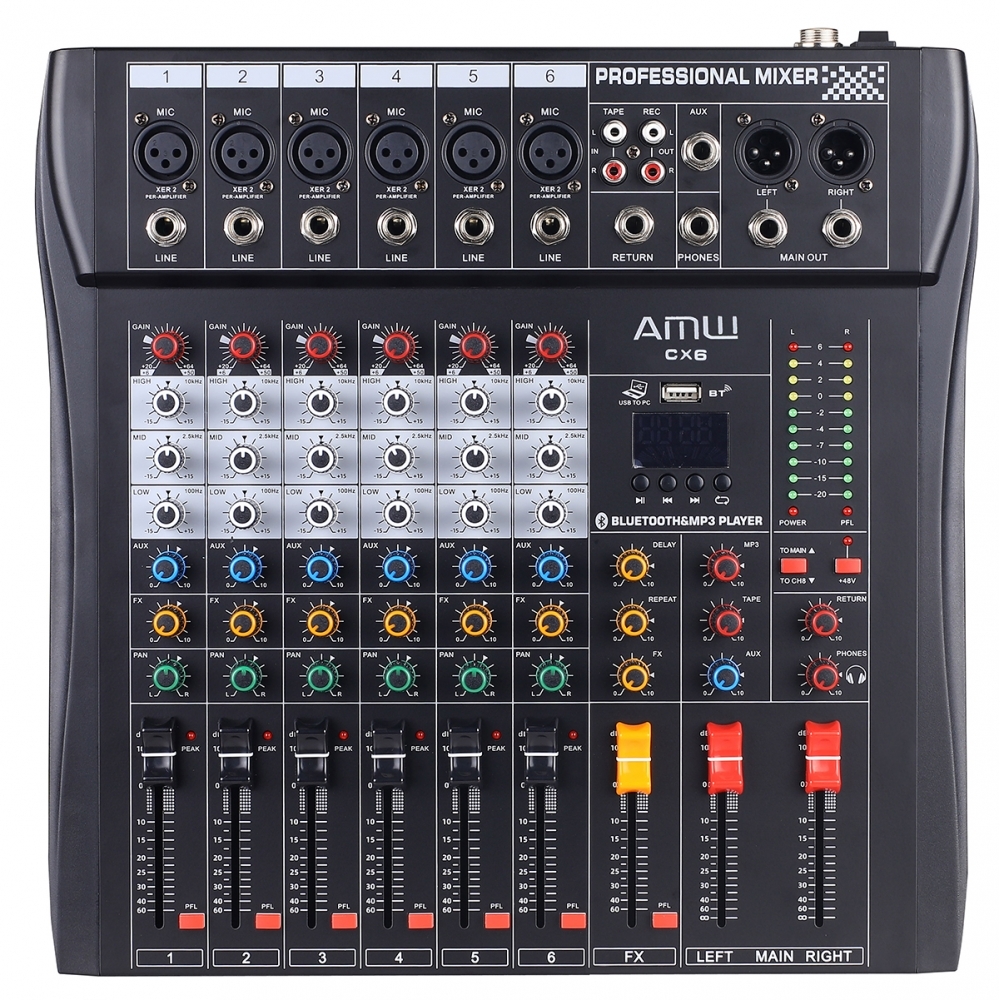 AMW CX6 v3 - Mesa de Som 6 canais USB BT EFX PFL Eq 3 Bandas