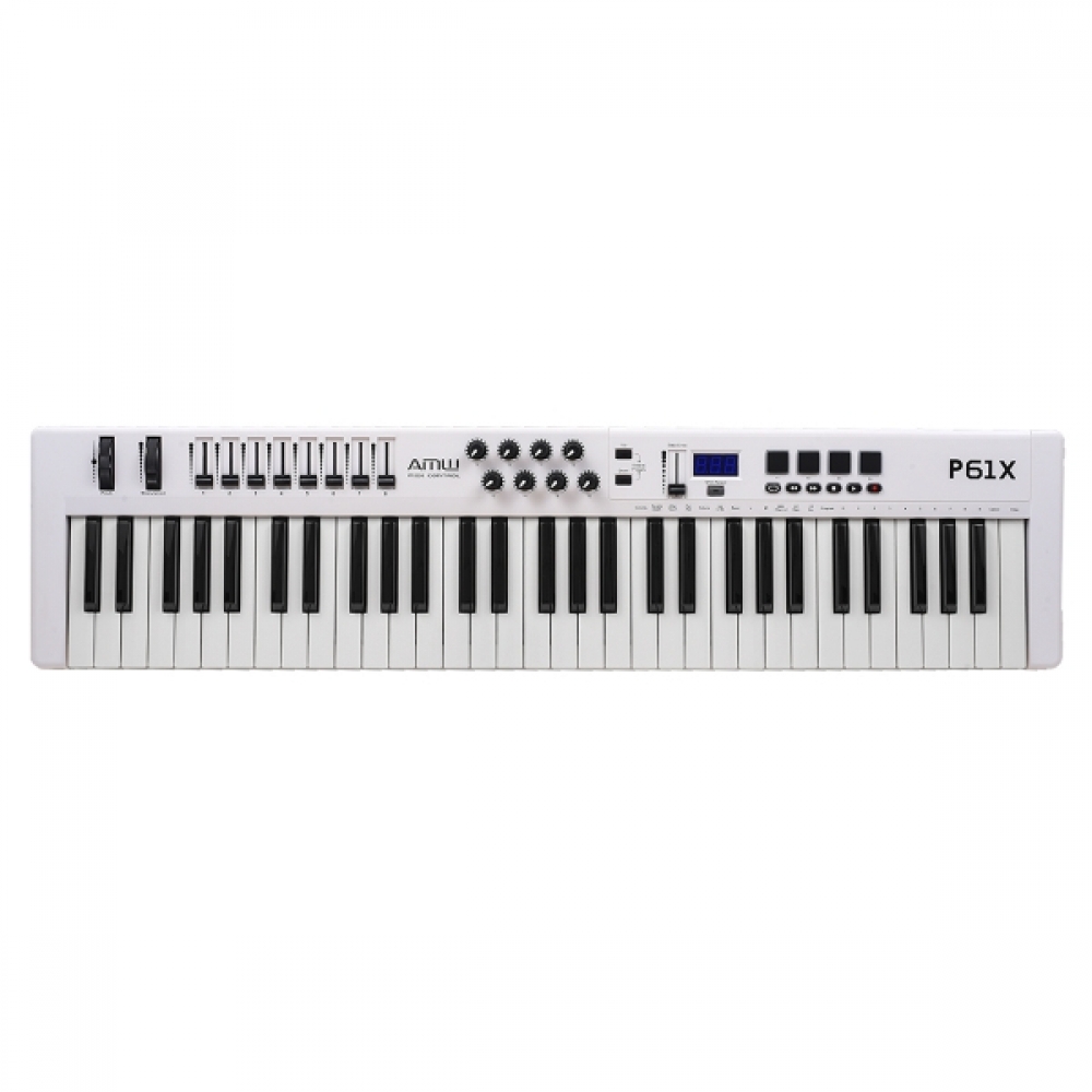 AMW P61X White - Teclado Controlador Midi USB com 61 Teclas PADs Faders e Knobs
