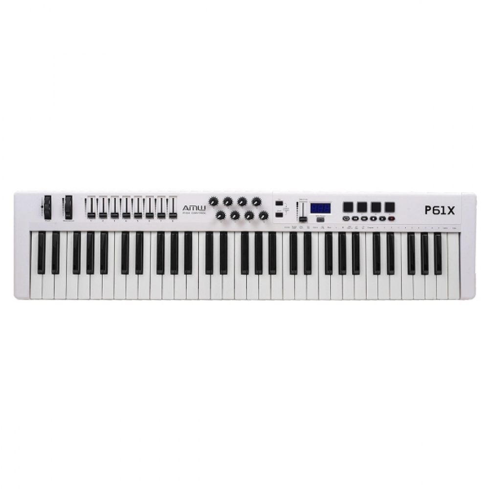 AMW P61X White - Teclado Controlador Midi USB com 61 Teclas PADs Faders e Knobs