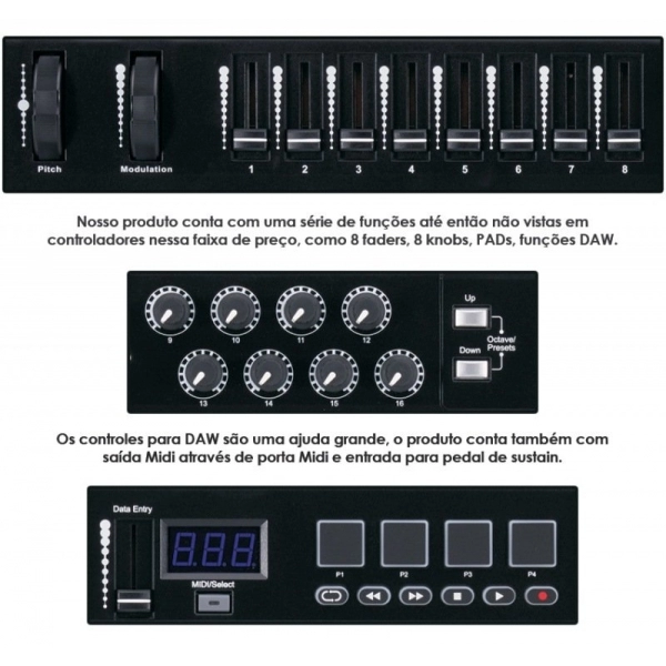 AMW P61X BLACK - Teclado Controlador Midi USB 61 Teclas c/ Pads