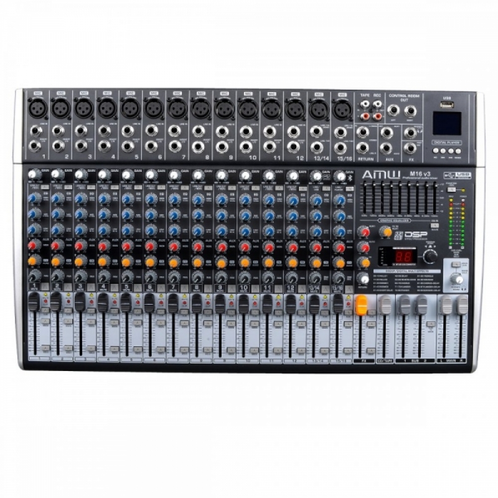 AMW M16 Fx v3  (SALDO) - Mesa de Som 16 Canais com EFX BT Player Sub Out e Interface !