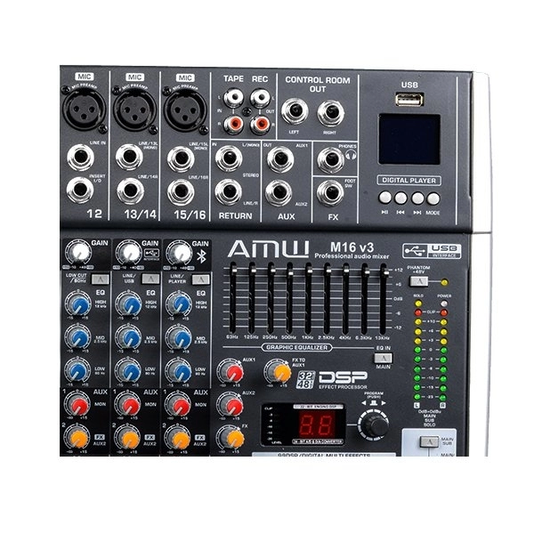 AMW M16 Fx v3 - Mesa de Som 16 Canais com EFX BT Player Sub Out e Interface !