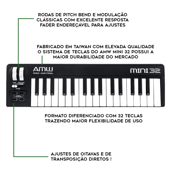 AMW Mini 32 Black - Teclado controlador midi USB 32 teclas