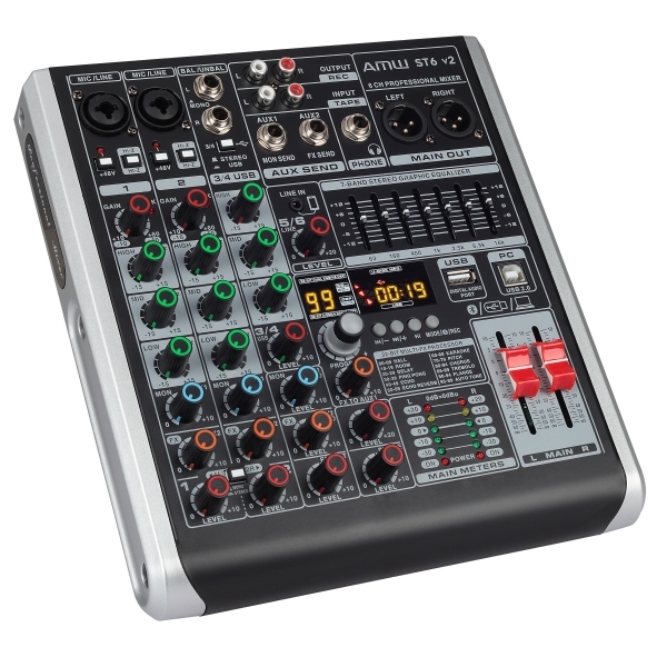 AMW ST6 - Mesa de Som 6 Canais 99 Efx Interface de Áudio USB !