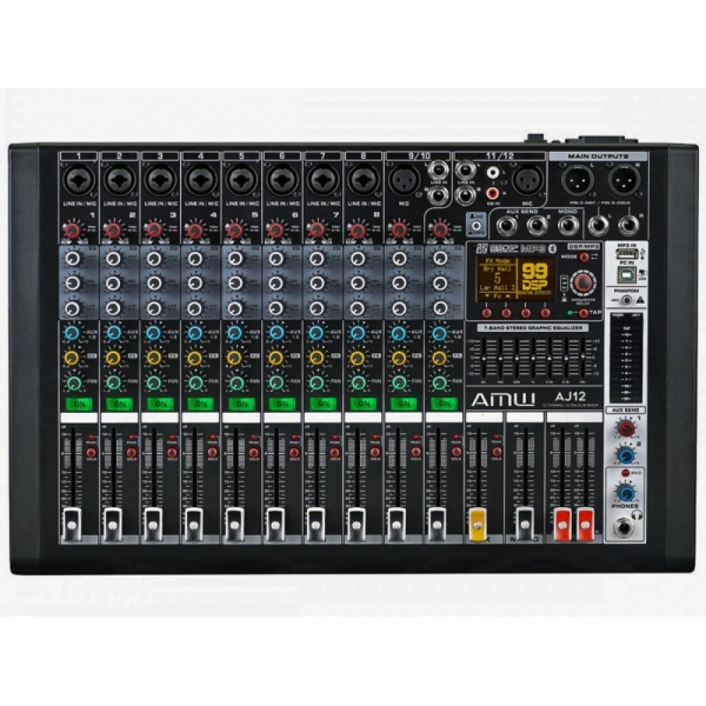 AMW AJ12 - Mesa de som 12 Canais EFX High End BT Interface USB