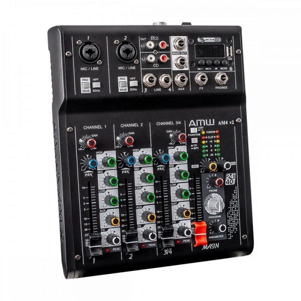 AMW AM4 v2 - Mesa 4 Canais 2 XLR Mp3 Bt Interface de áudio USB