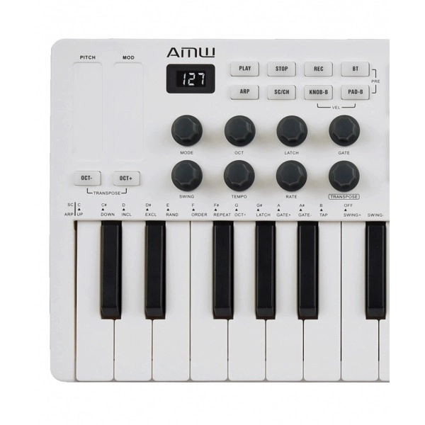 AMW Smartkey 25 White - Teclado Controlador Midi USB Teclas 8 PADs Knobs