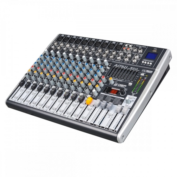 AMW M12 Fx v3 - v3 Mesa de Som 12 Canais com EFX BT Player Sub Out e Interface !