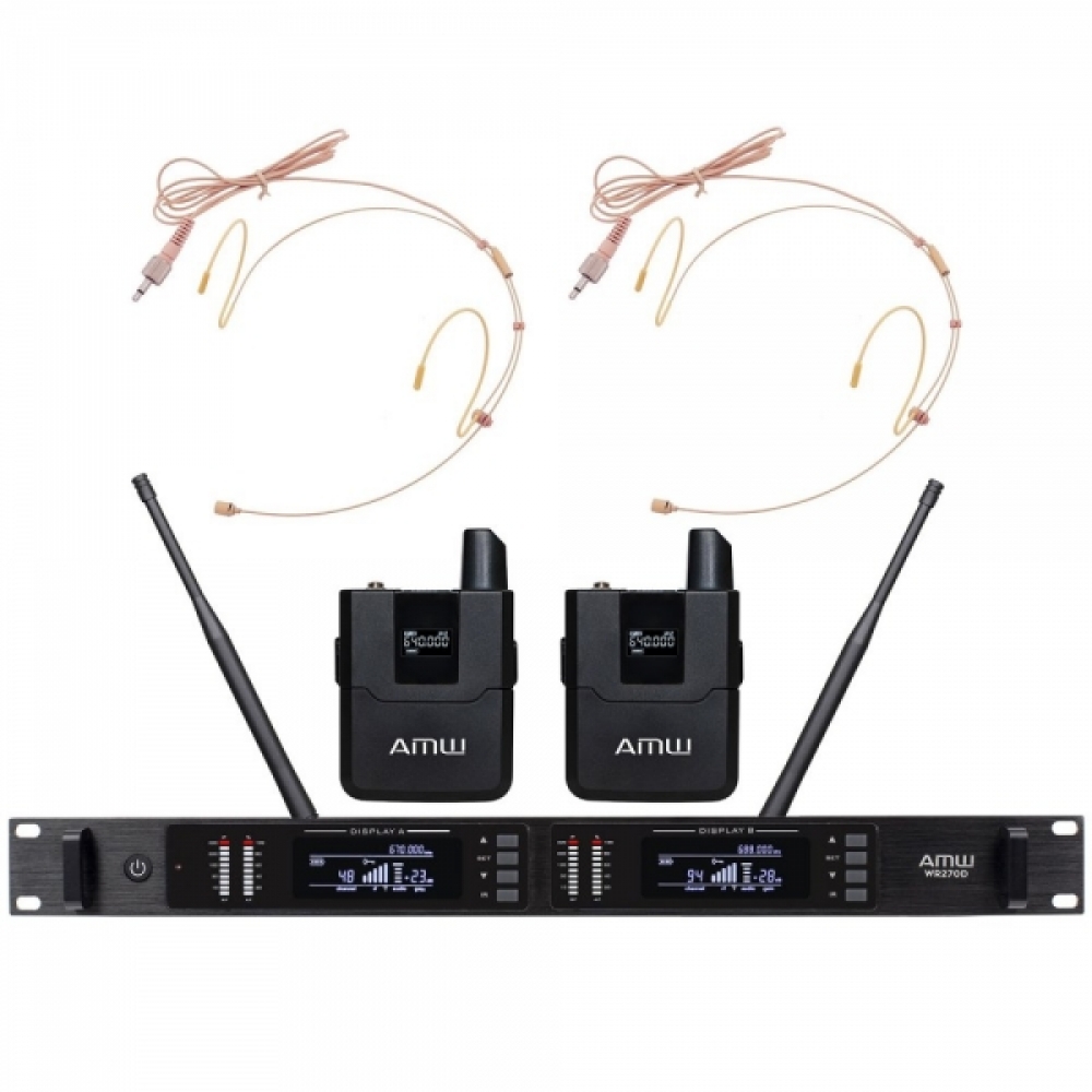 AMW BU400 v2 - Microfone sem fio Duplo Auricular Digital UHF Rack + Estojo