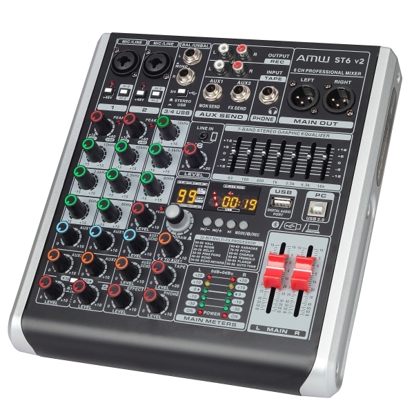 AMW ST6 - Mesa de Som 6 Canais 99 Efx Interface de Áudio USB !