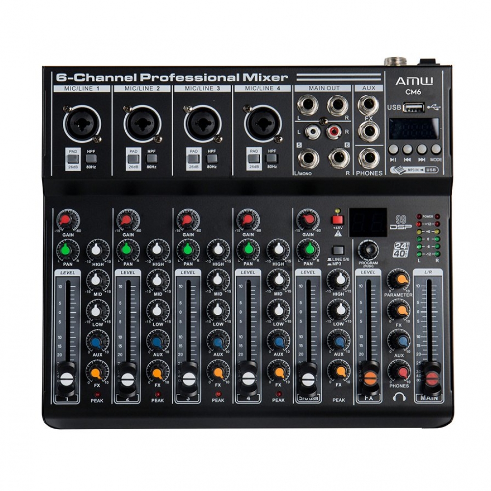 Amw Cm6 Pro - Pro Mesa De Som 6 Canais 99 Efeitos Usb Bt Interface