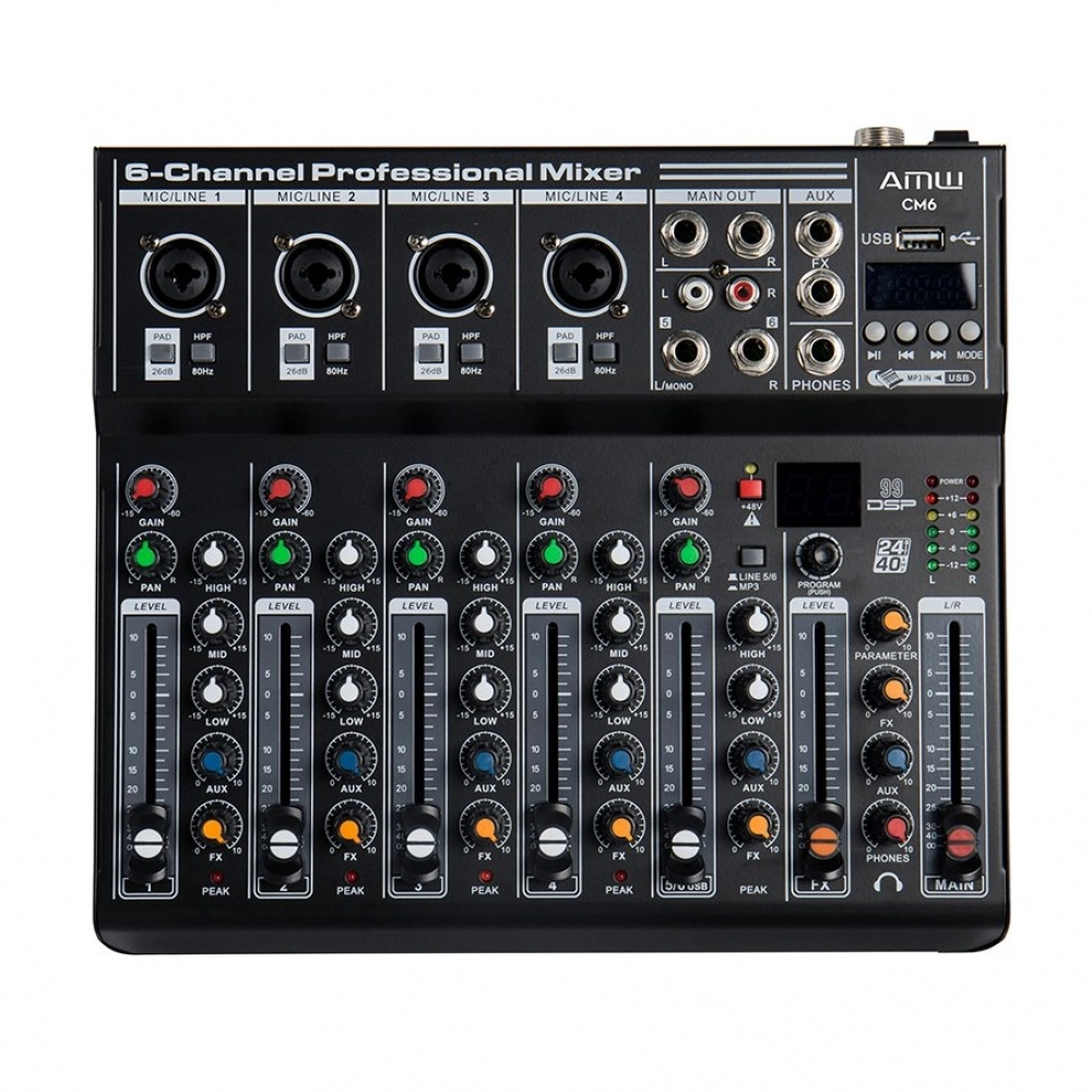 Amw Cm6 Pro - Pro Mesa De Som 6 Canais 99 Efeitos Usb Bt Interface
