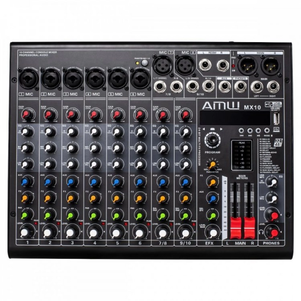 AMW MX10 v2 - Mesa 10 Canais 6 XLR EFX Bluetooth Interface USB