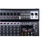 AMW Q12 v3 - Mesa de Som 12 Canais Combo 99 Efx Dsp 2 Aux Hi-Z Interface USB Eq BT