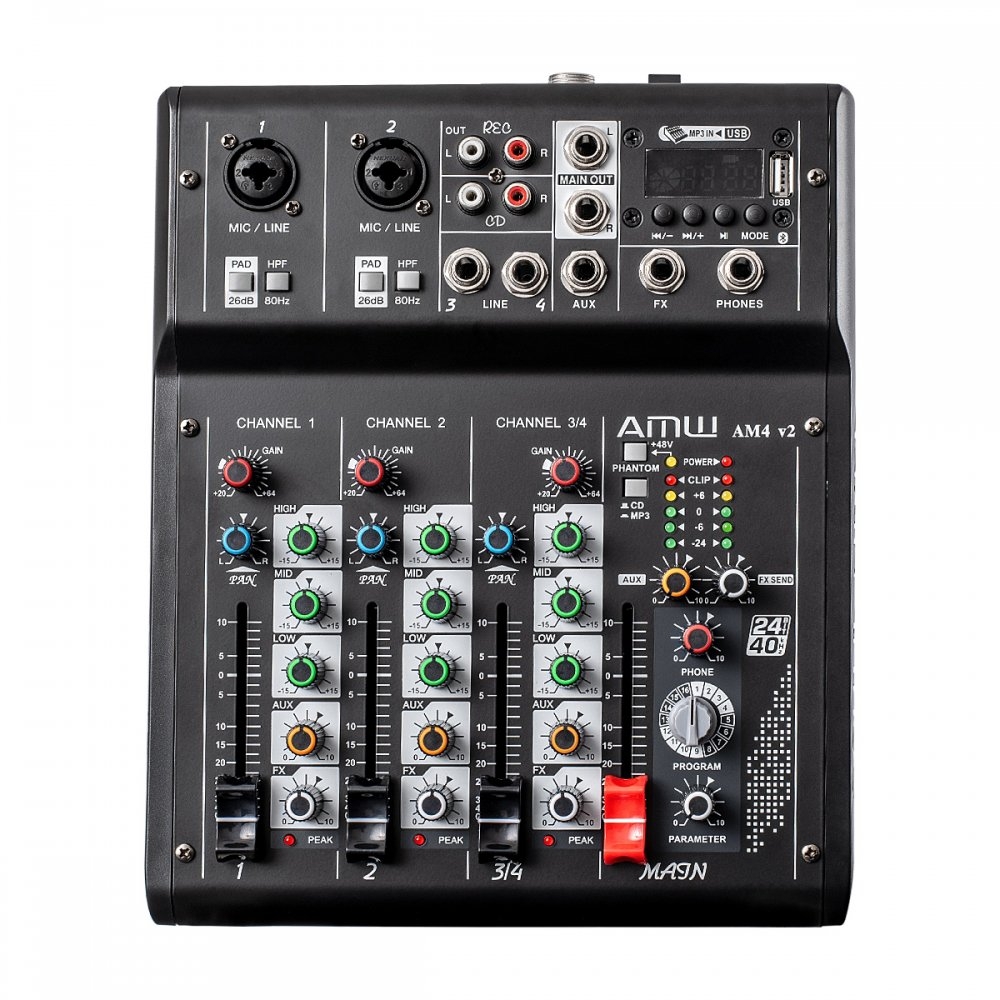 AMW AM4 v2 - Mesa 4 Canais 2 XLR Mp3 Bt Interface de áudio USB