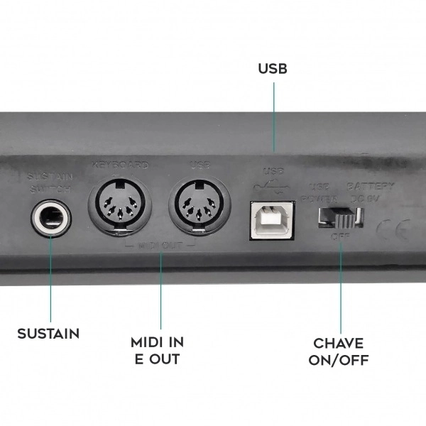 AMW P49 v2 - Teclado Controlador MIDI USB 49 Teclas 8 Faders 8 Knobs