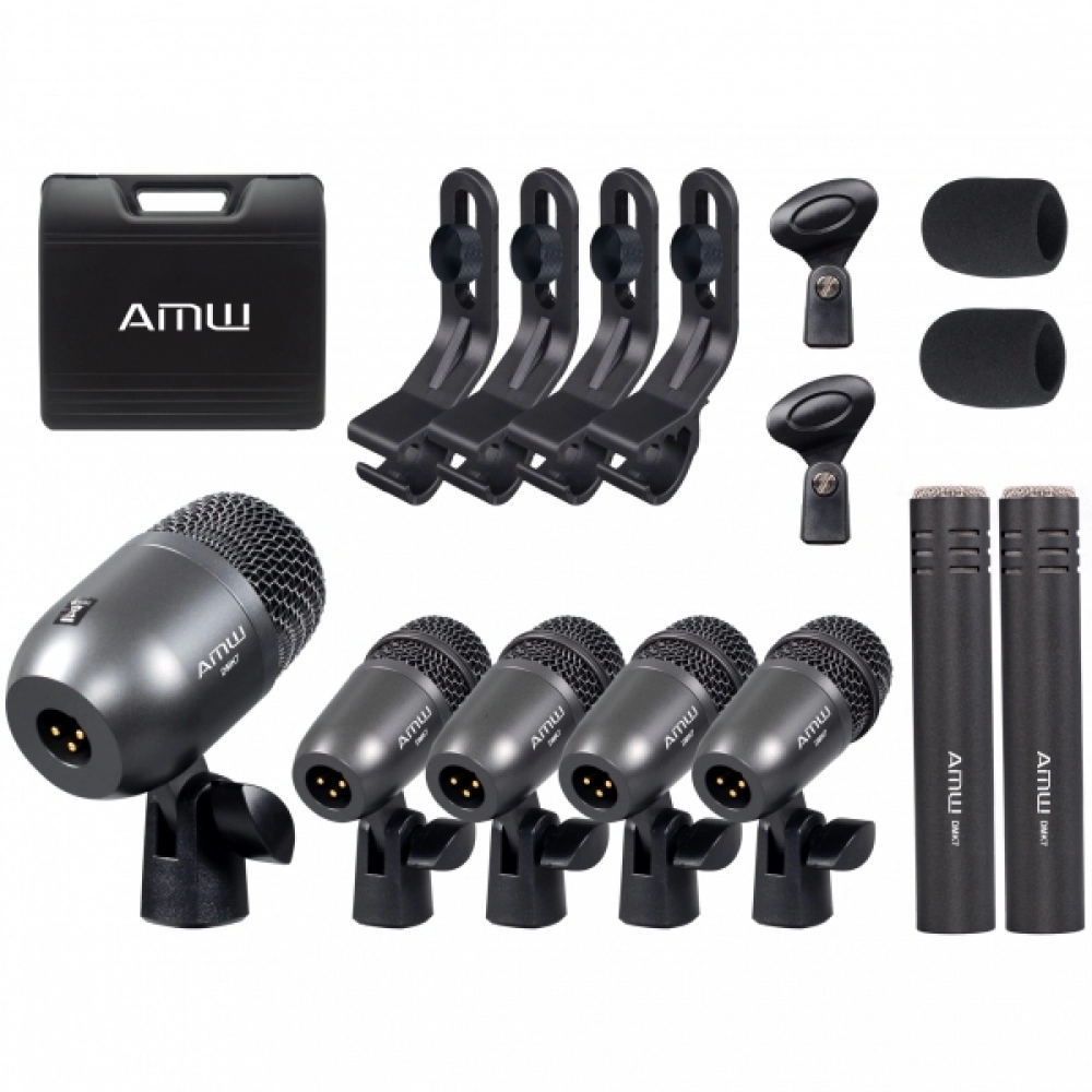AMW DMK7 - Kit Premium Com 7 Microfones Bateria Em Metal + Estojo
