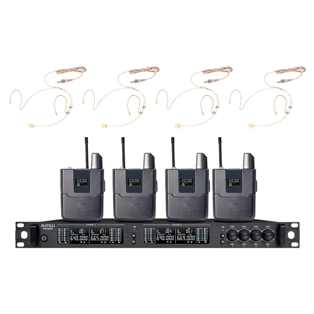 AMW BU7000 - Microfone sem fio 4 Canais Digital UHF Auricular