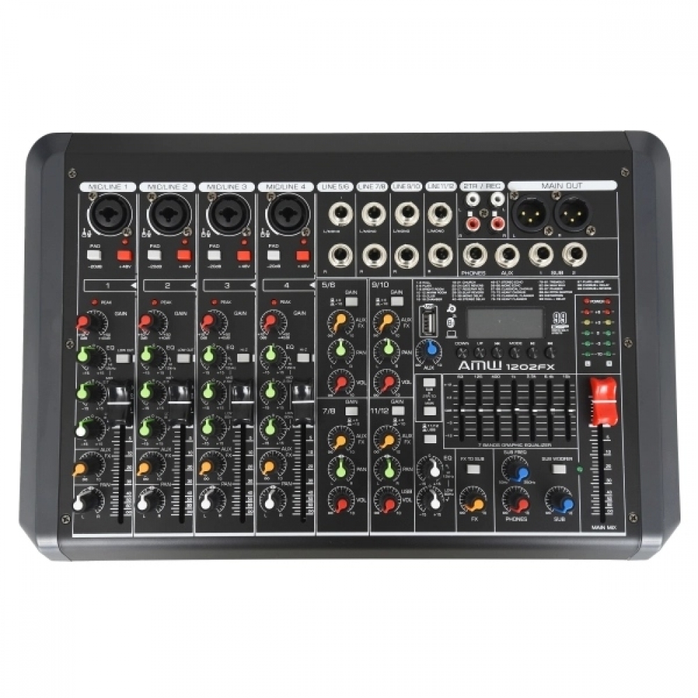 AMW 1202FX - Mesa de Som 12 Canais 99 Efx Interface USB 2x2