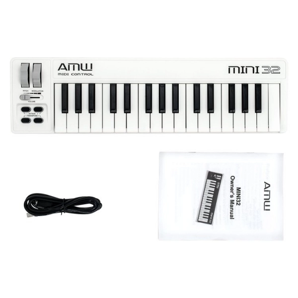 AMW Mini 32 White - Teclado controlador midi USB 32 teclas