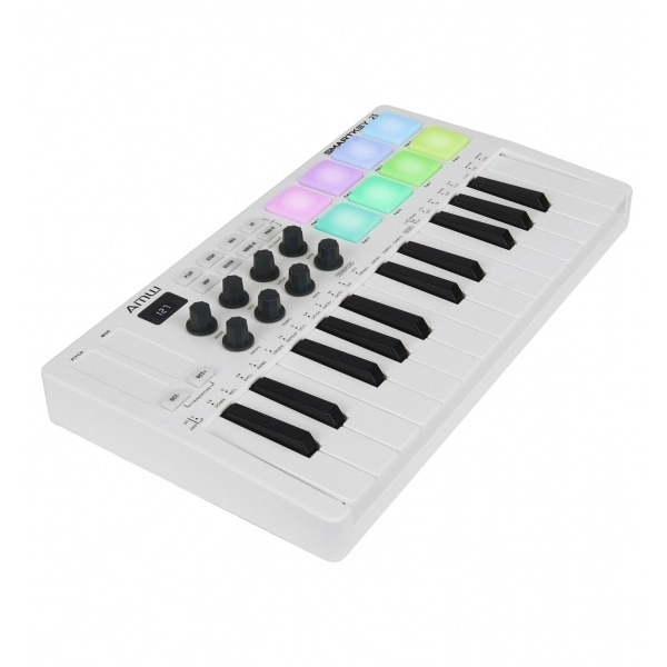 AMW Smartkey 25 White - Teclado Controlador Midi USB Teclas 8 PADs Knobs