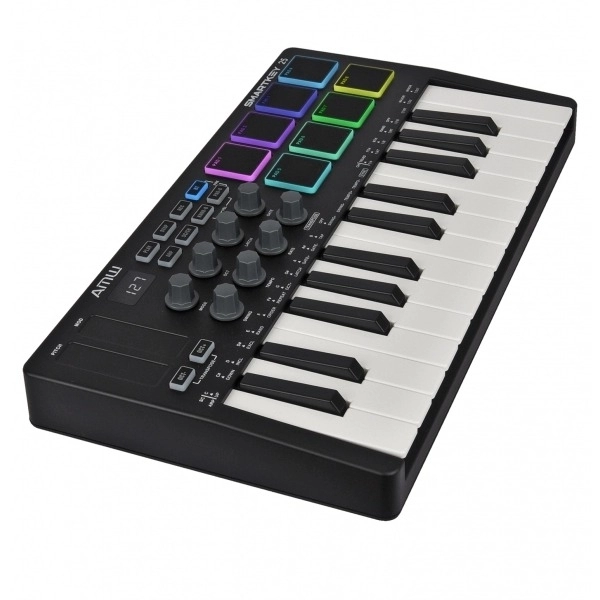 AMW Smartkey 25 Black - Teclado Controlador Midi USB Teclas 8 PADs Knobs