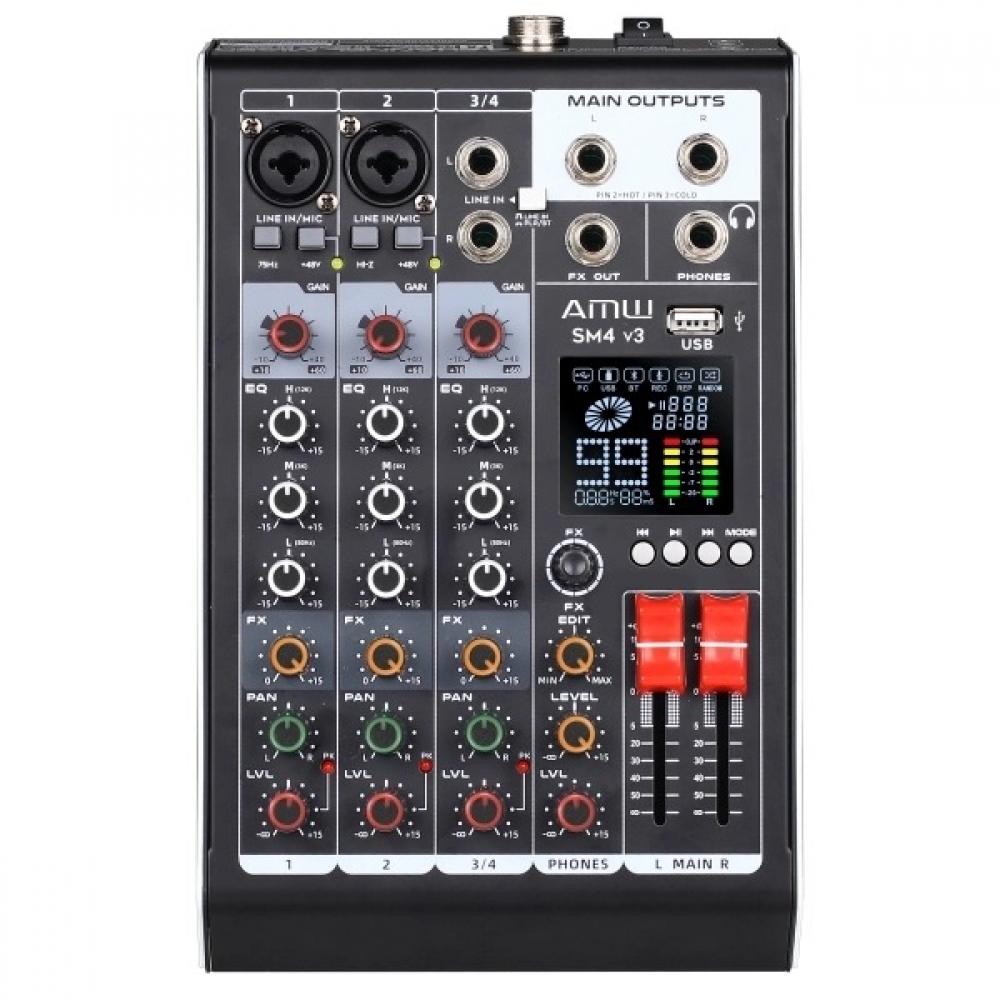 AMW SM4 V3 - Mesa de som 4 canais bluetooth e interface de áudio