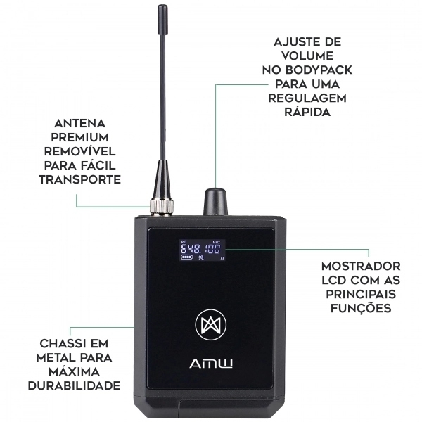 AMW PWM100 v2 - Retorno de Palco sem fio UHF Digital In Ear + Estojo