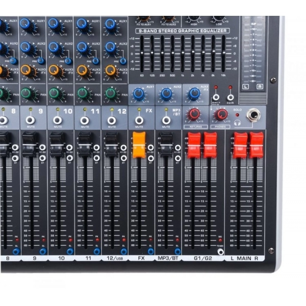 AMW Q12 v3 - Mesa de Som 12 Canais Combo 99 Efx Dsp 2 Aux Hi-Z Interface USB Eq BT